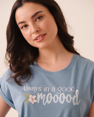 Always in a good mooood Print Cotton Short Sleeve T-shirt