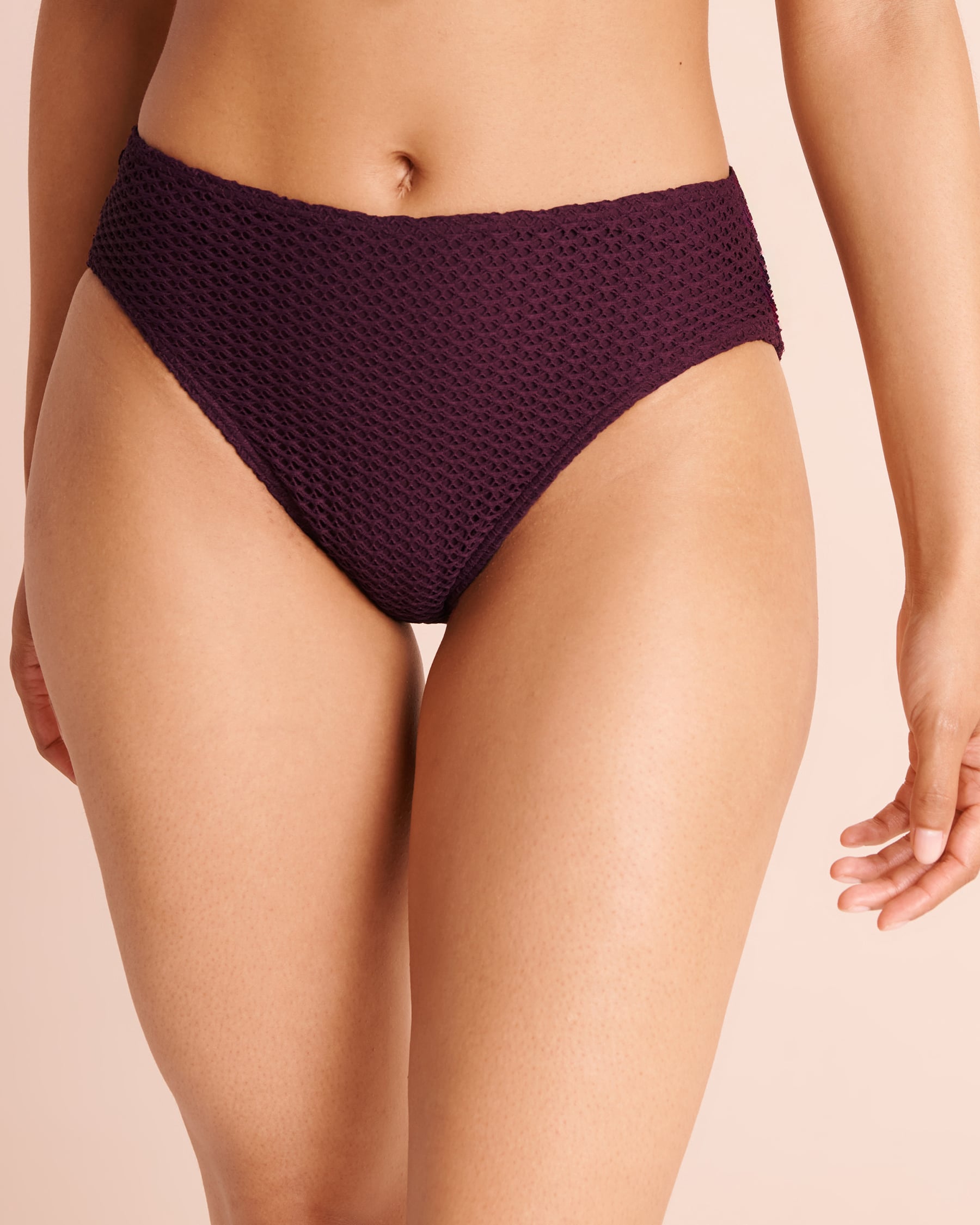 BERRY BURGUNDY Crochet Mid-rise Bikini Bottom