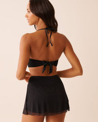 BLACK Criss-Cross Triangle Bikini Top with Mesh Inserts
