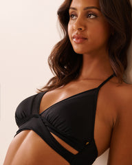 BLACK Criss-Cross Triangle Bikini Top with Mesh Inserts