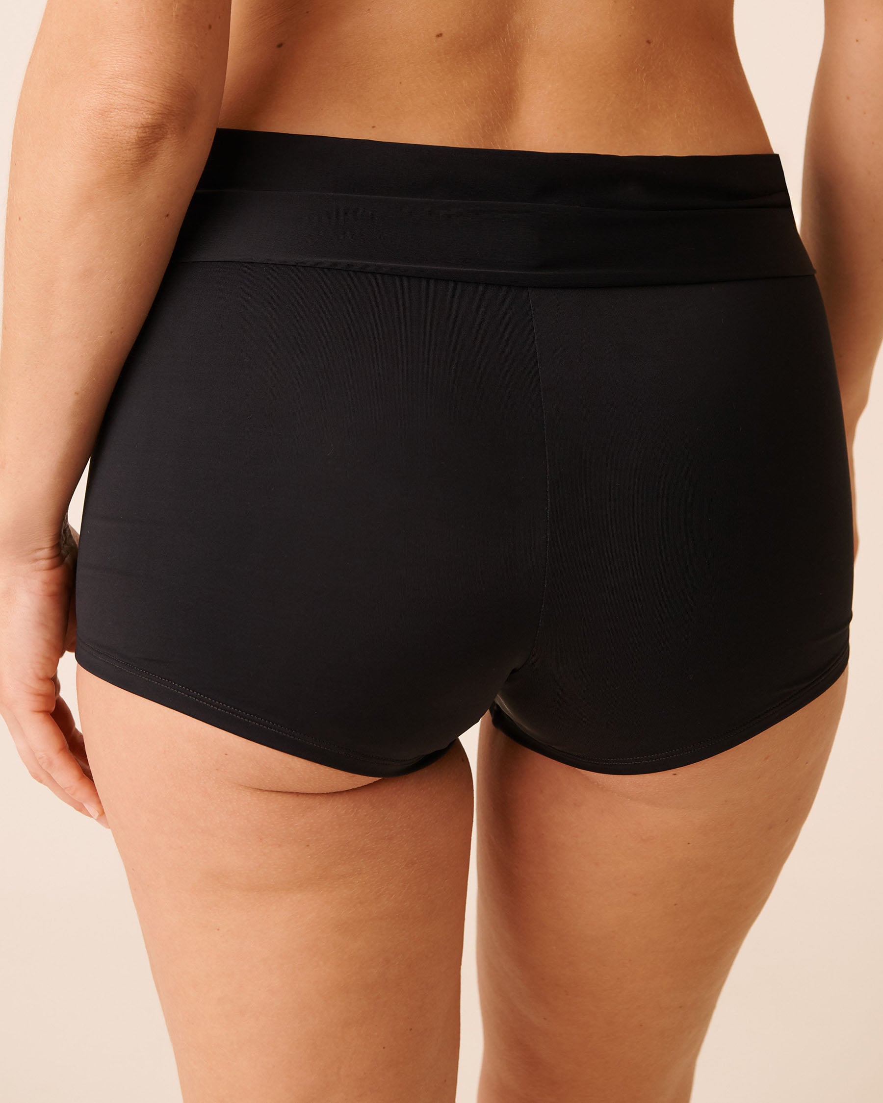 BLACK Folded Waistband Boyshort Bikini Bottom
