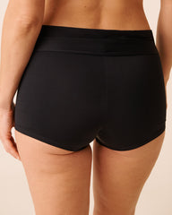BLACK Folded Waistband Boyshort Bikini Bottom