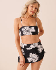 BLACK HIBISCUS Bandeau Bikini Top