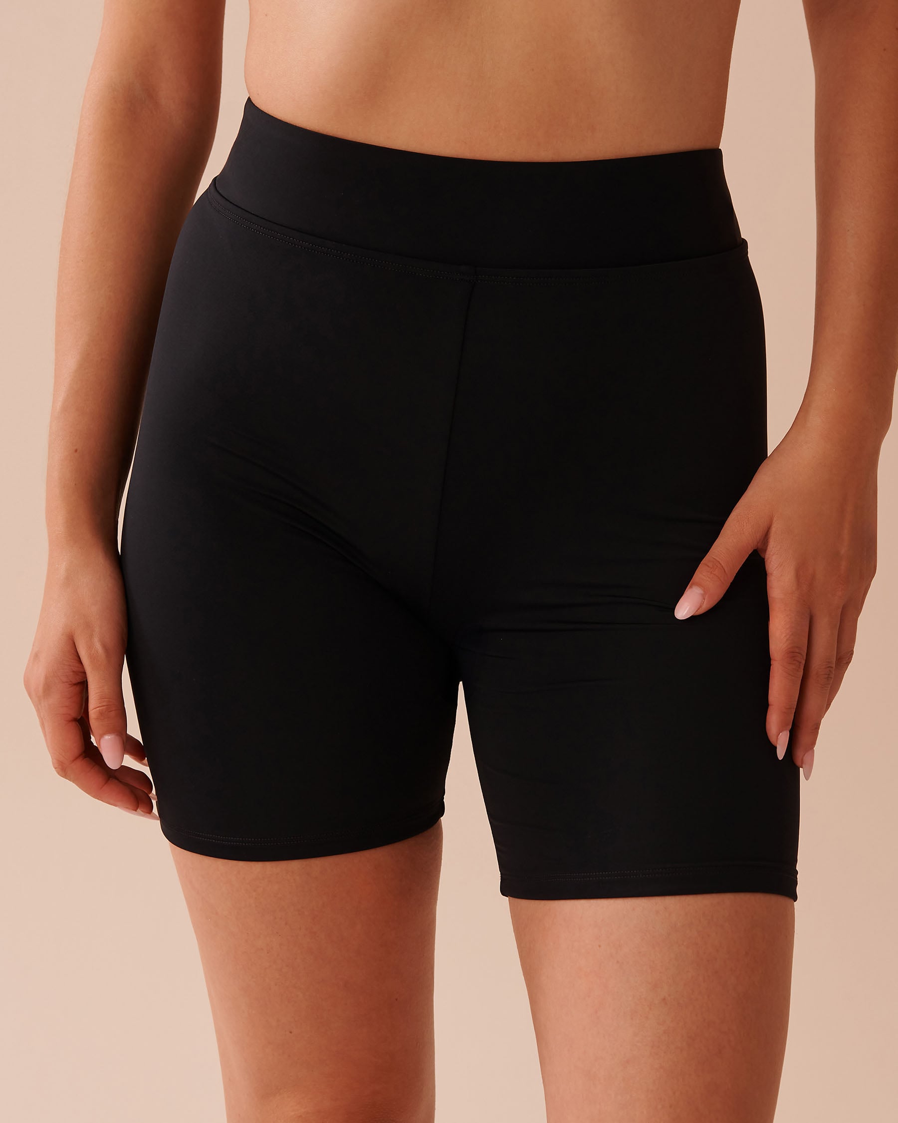 BLACK High Waist Long Swim Shorts