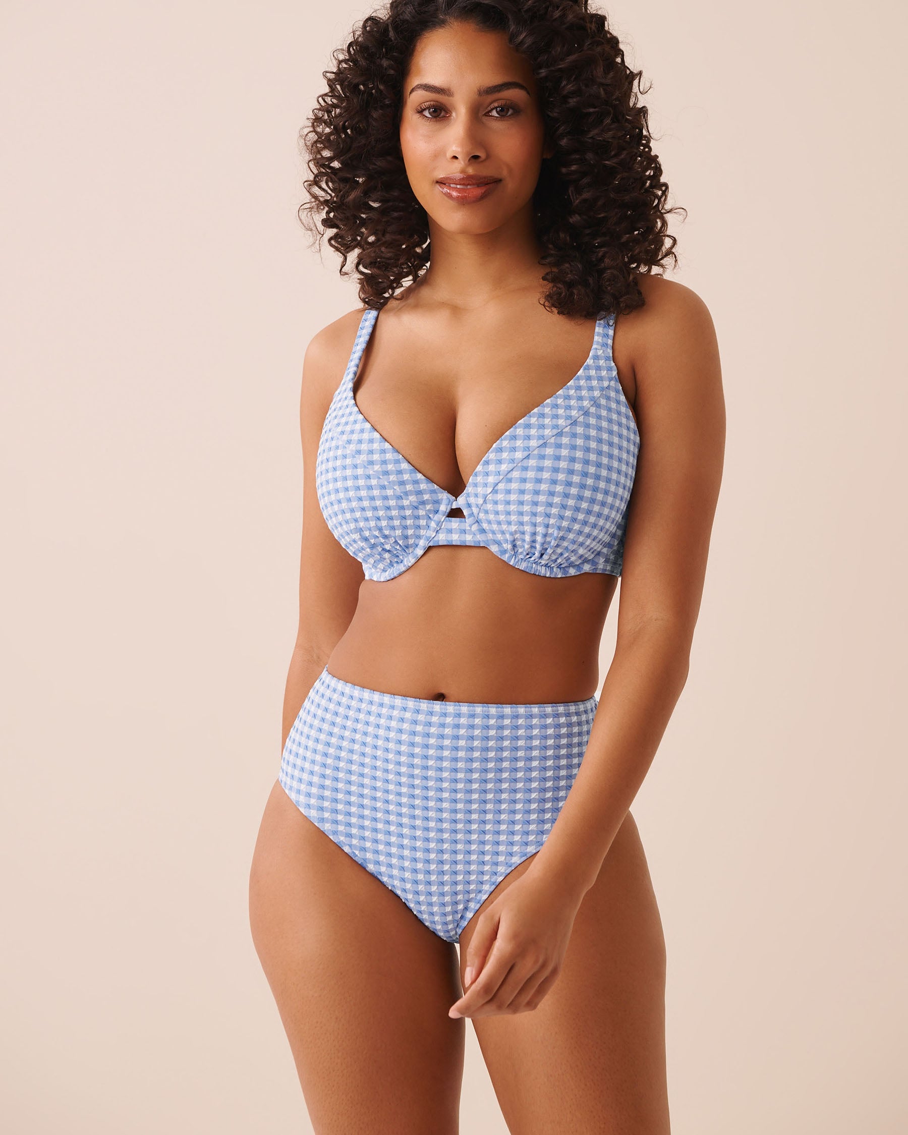 BLUE GINGHAM D Cup Full Coverage Bikini Top