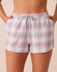 Blue Plaid Cotton Pajama Shorts