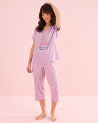 Boat Print Cotton T-shirt and Capris PJ Set
