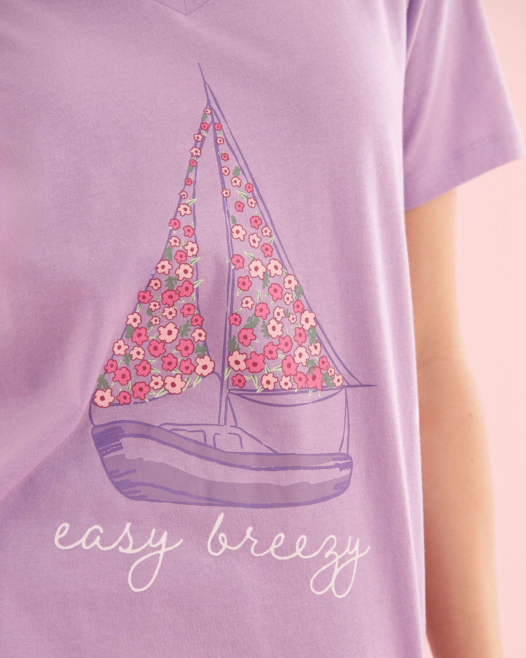 Boat Print Cotton T-shirt and Capris PJ Set
