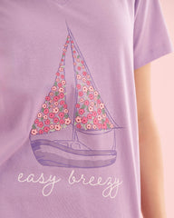 Boat Print Cotton T-shirt and Capris PJ Set
