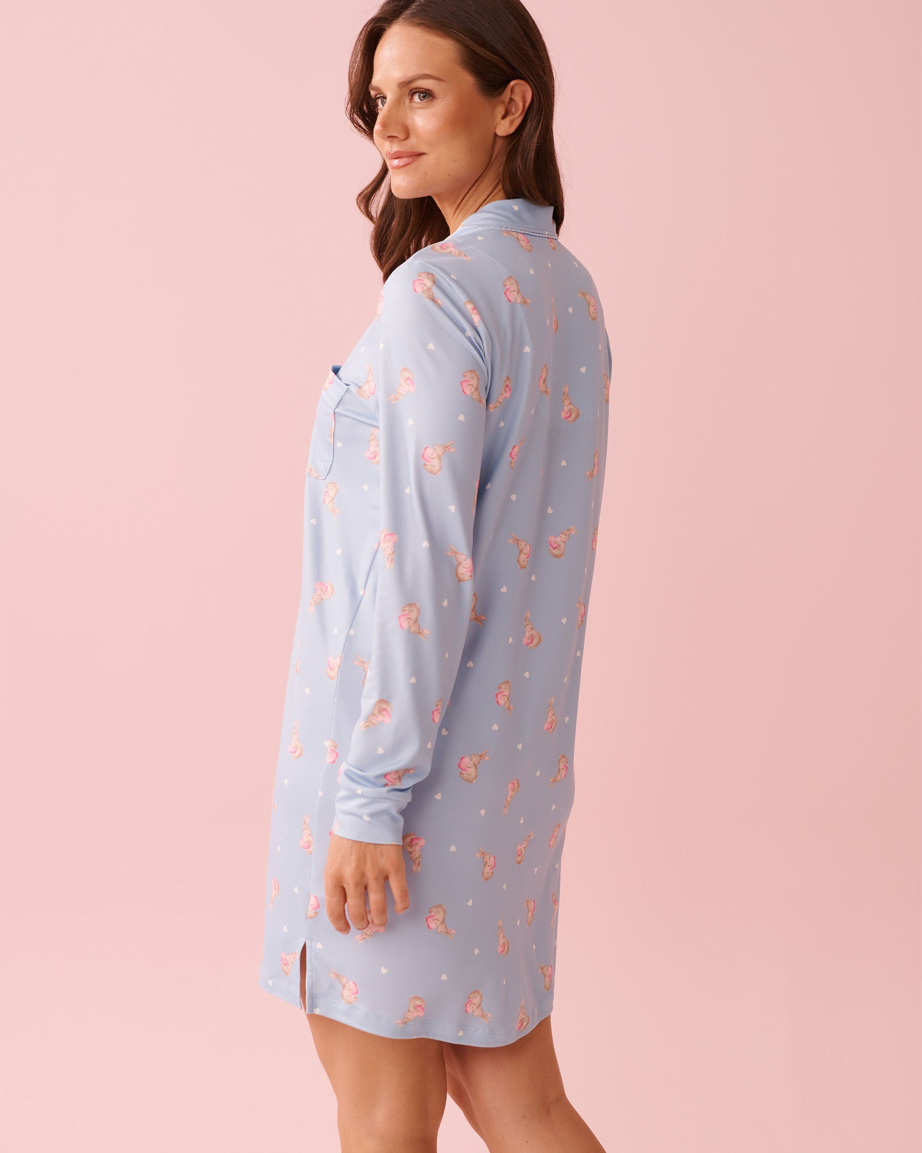 Bunny Print Super Soft Button-down Sleepshirt