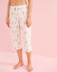 Cactus Print Cotton T-shirt and Capris PJ Set