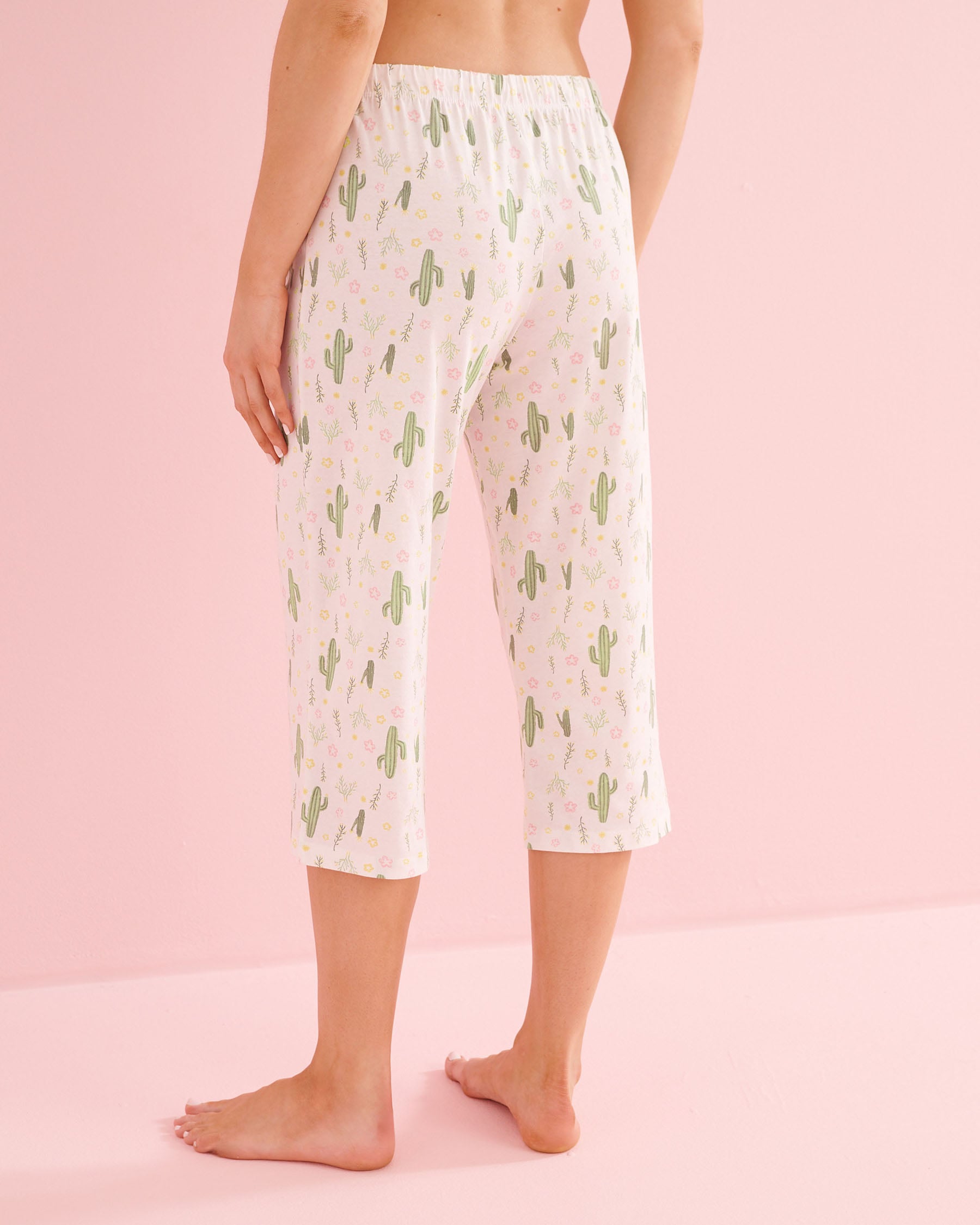 Cactus Print Cotton T-shirt and Capris PJ Set