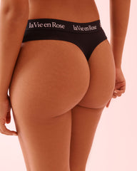 Cotton and Logo Elastic Band Thong Panty