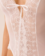 Floral Embroidered Mesh Plunge Teddy