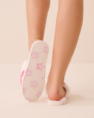 Floral Embroidery Faux Fur Slide Slippers