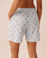 Gingham Floral Print Cotton Pyjama Bermuda Shorts