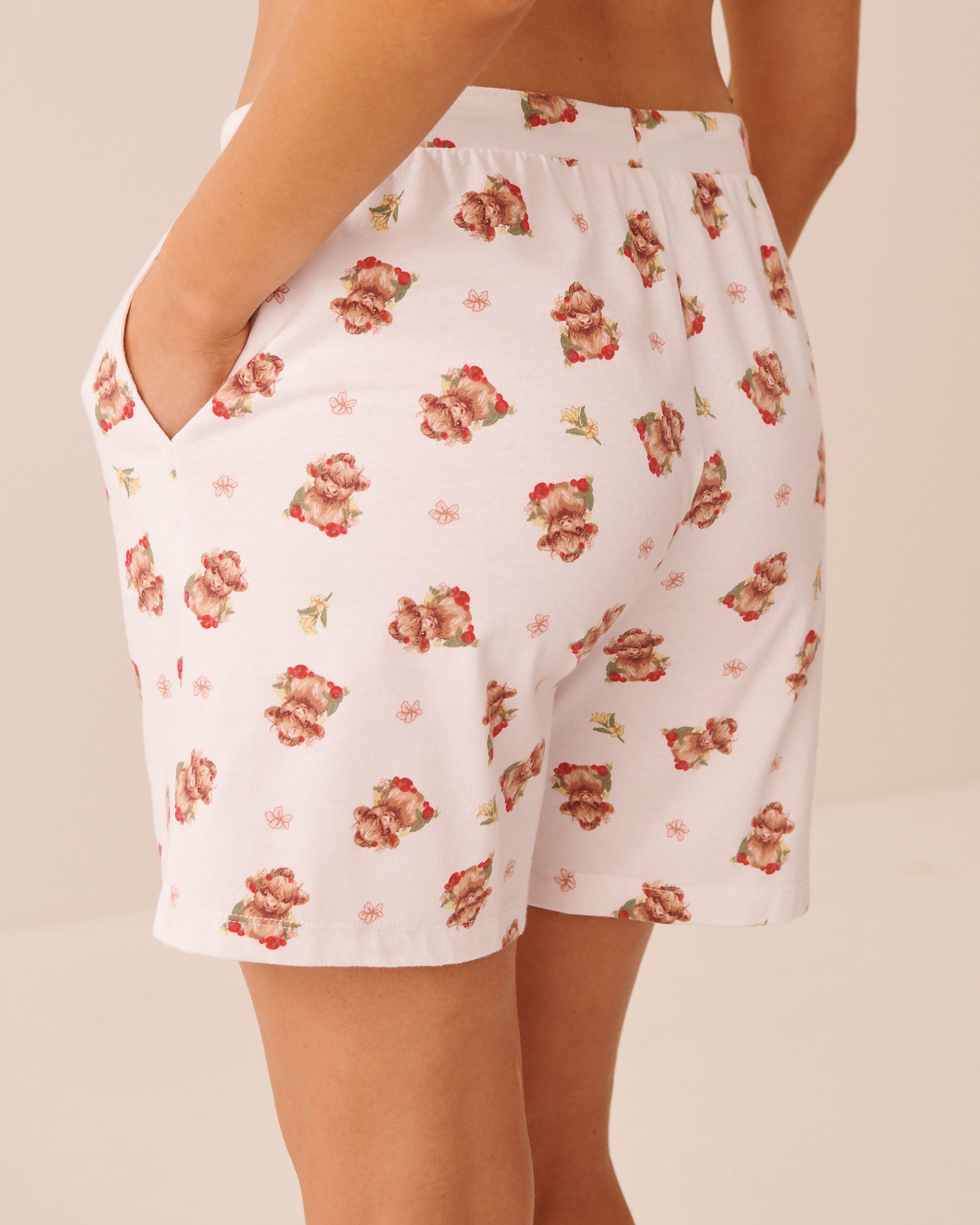 Highland Cow Print Cotton Pyjama Bermuda Shorts