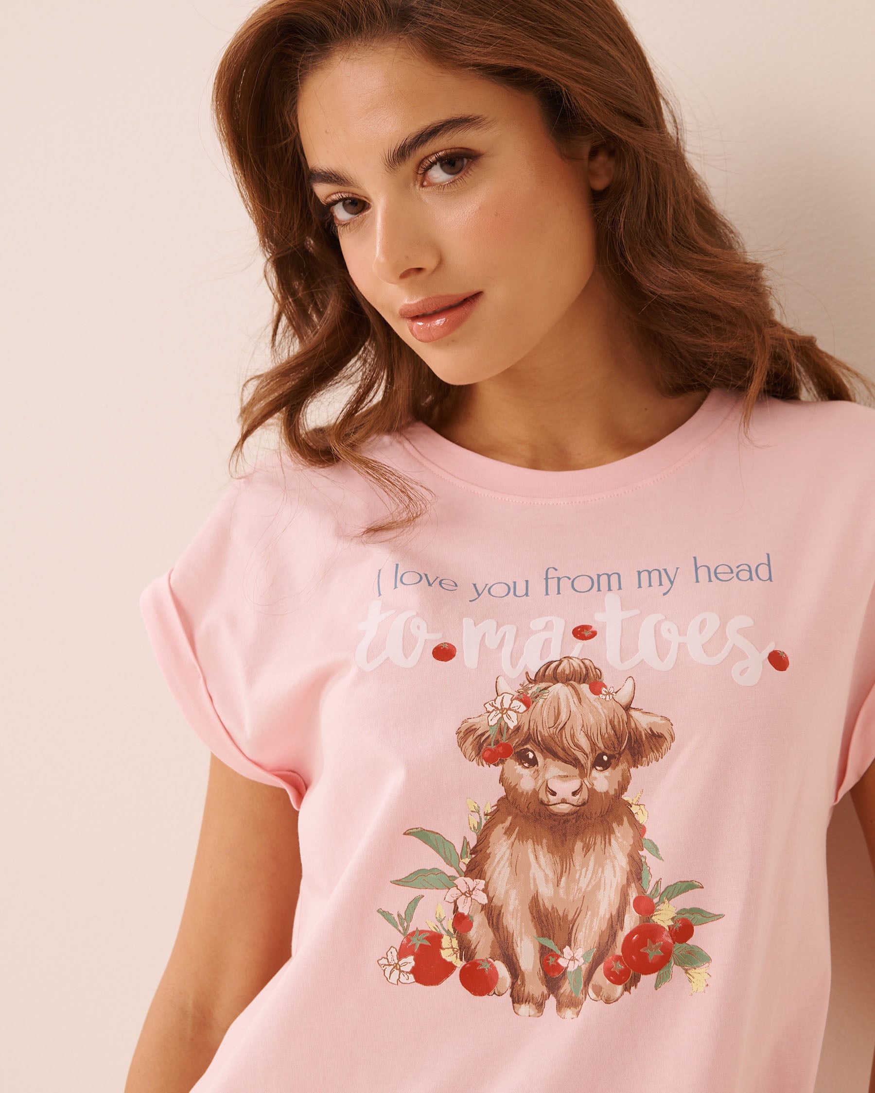 Highland Cow Print Cotton Short Sleeve T-shirt