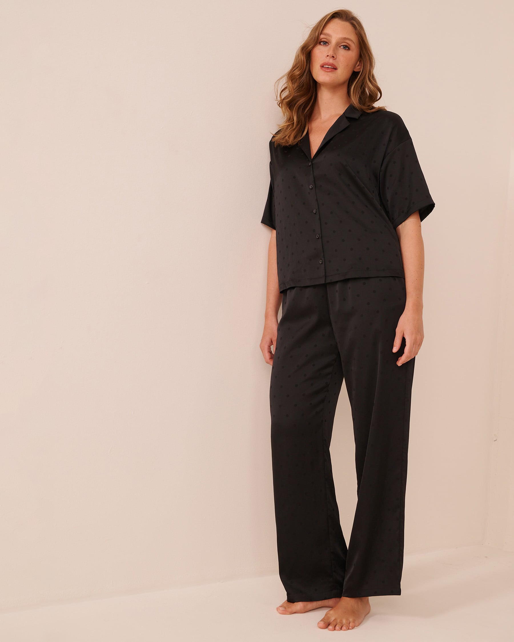 Satin Jacquard Polka Dot Short Sleeve Pajama Set
