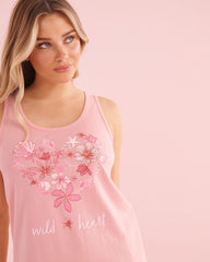 Tropical Flower Print Cotton Sleeveless Sleepshirt