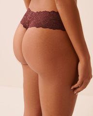 Microfiber and Wide Lace Band Thong Panty