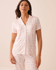 Lobster Floral Print Super Soft Short Sleeve Button-down Shirt