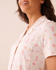 Lobster Floral Print Super Soft Short Sleeve Button-down Shirt