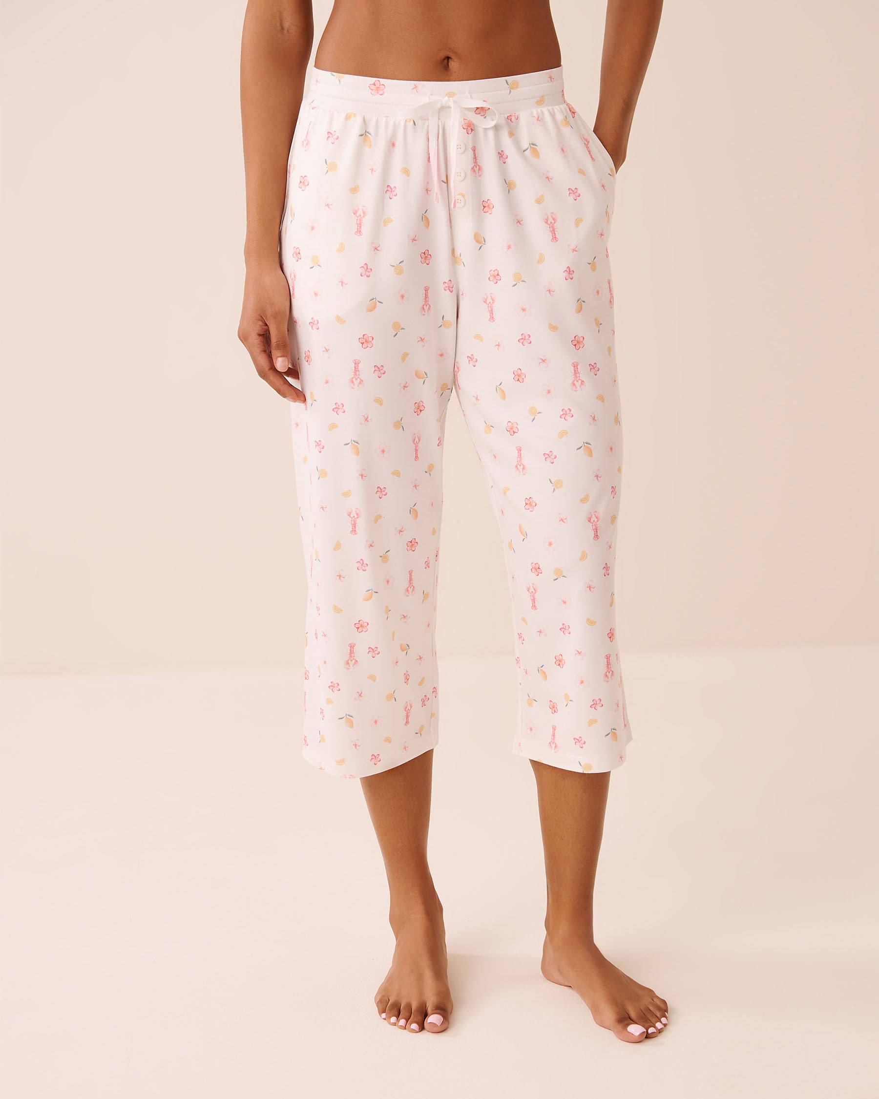Lobster Floral Print Super Soft Pajama Capris
