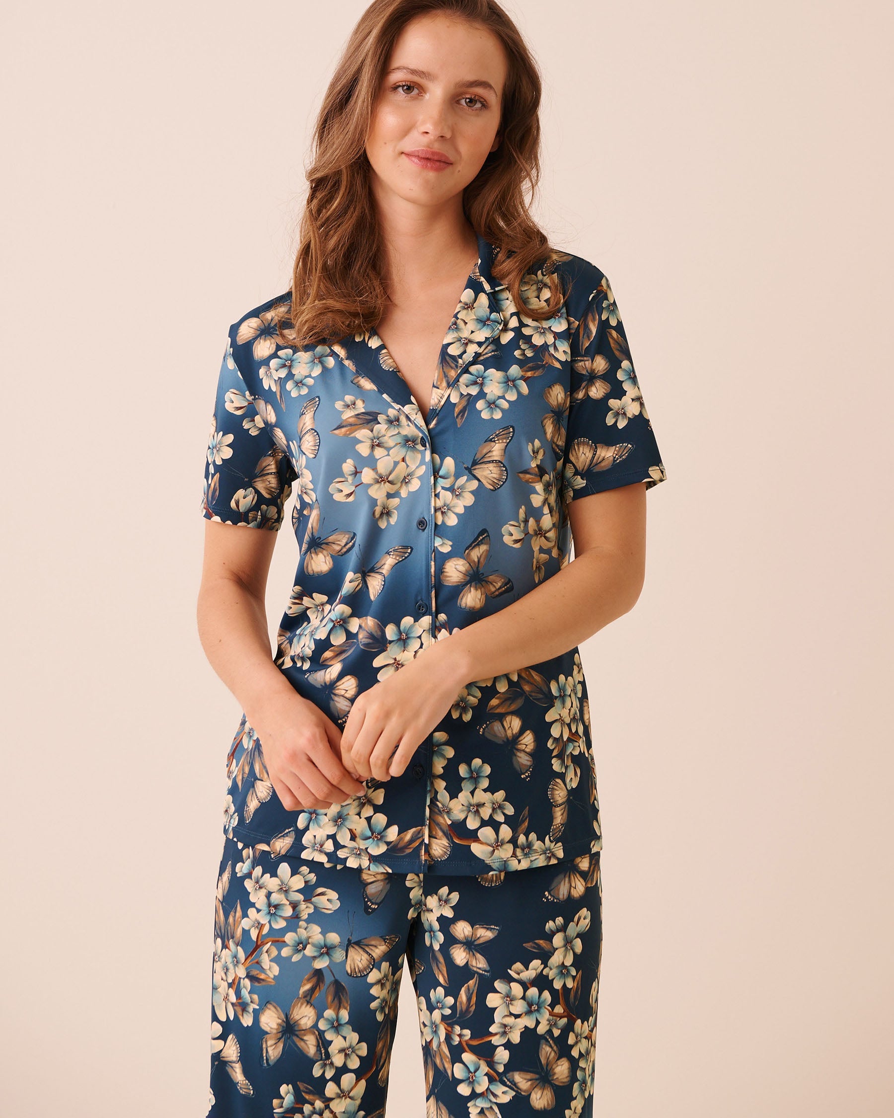 Butterfly Garden Print Short Sleeve Button-down Shirt