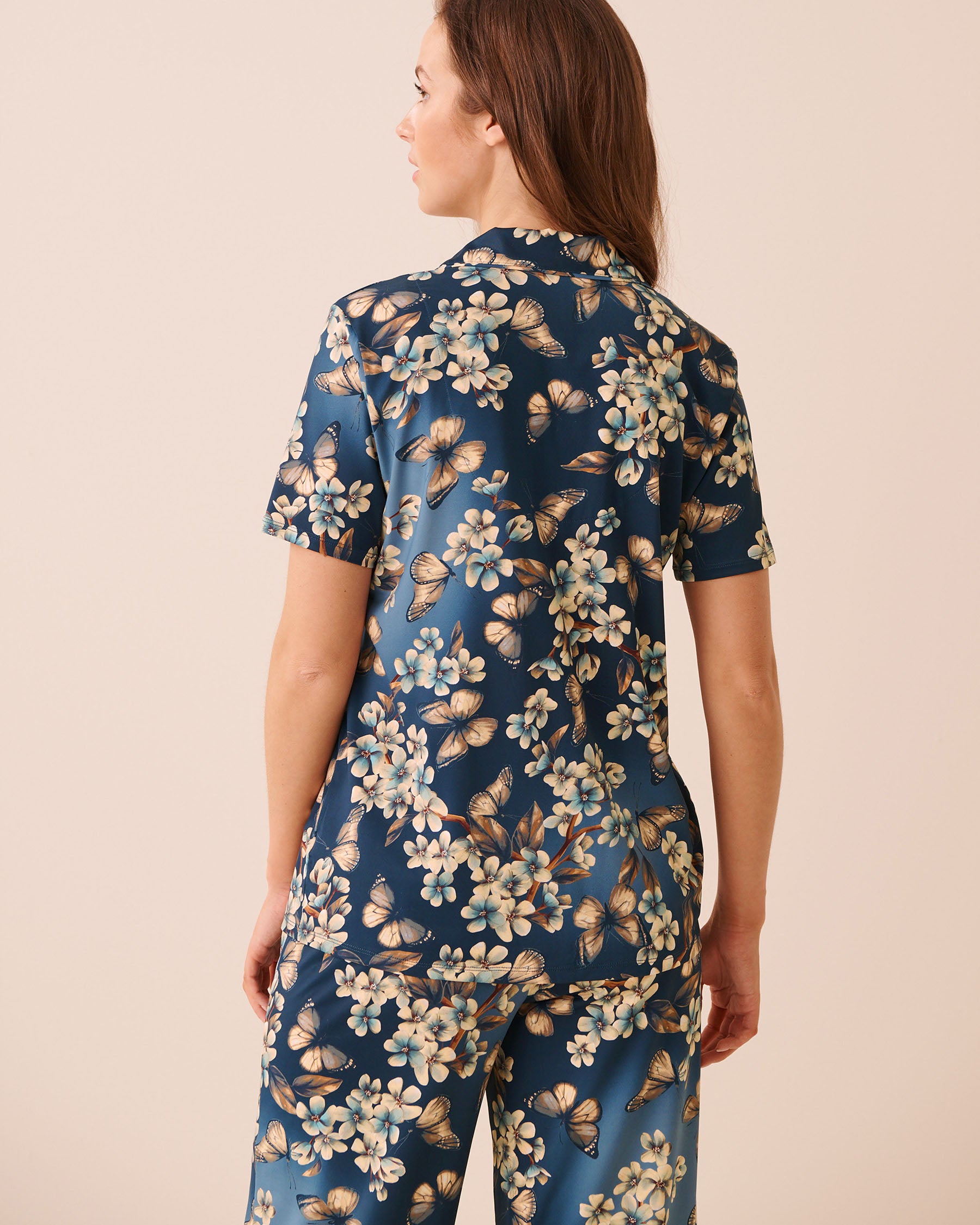 Butterfly Garden Print Short Sleeve Button-down Shirt
