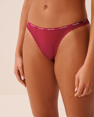 Microfiber and Lace Trim Thong Panty