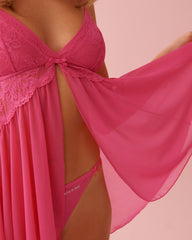 Open Front Floral Lace and Mesh Babydoll