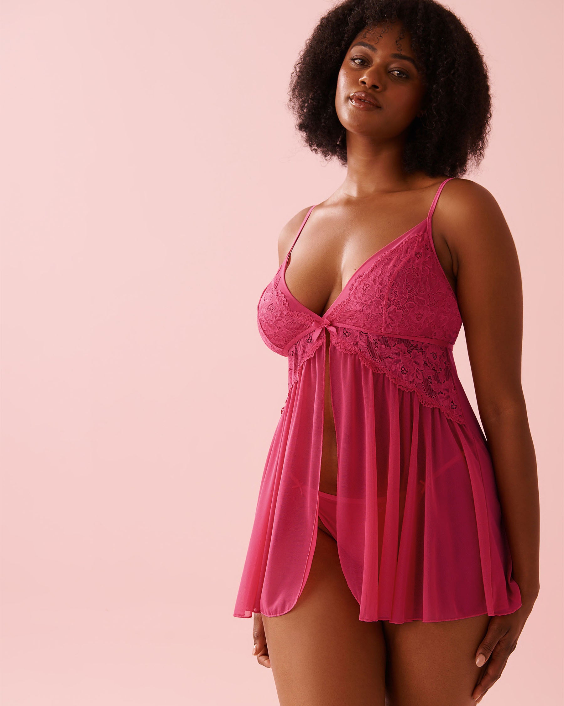 Open Front Floral Lace and Mesh Babydoll