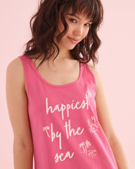 Palm Tree & Carb Print Cotton Sleeveless Sleepshirt