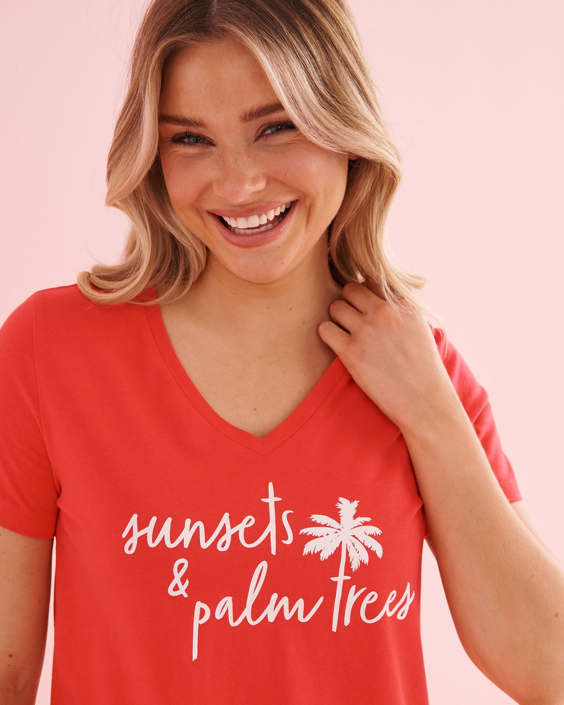 Palm Tree Print Cotton T-shirt and Capris PJ Set
