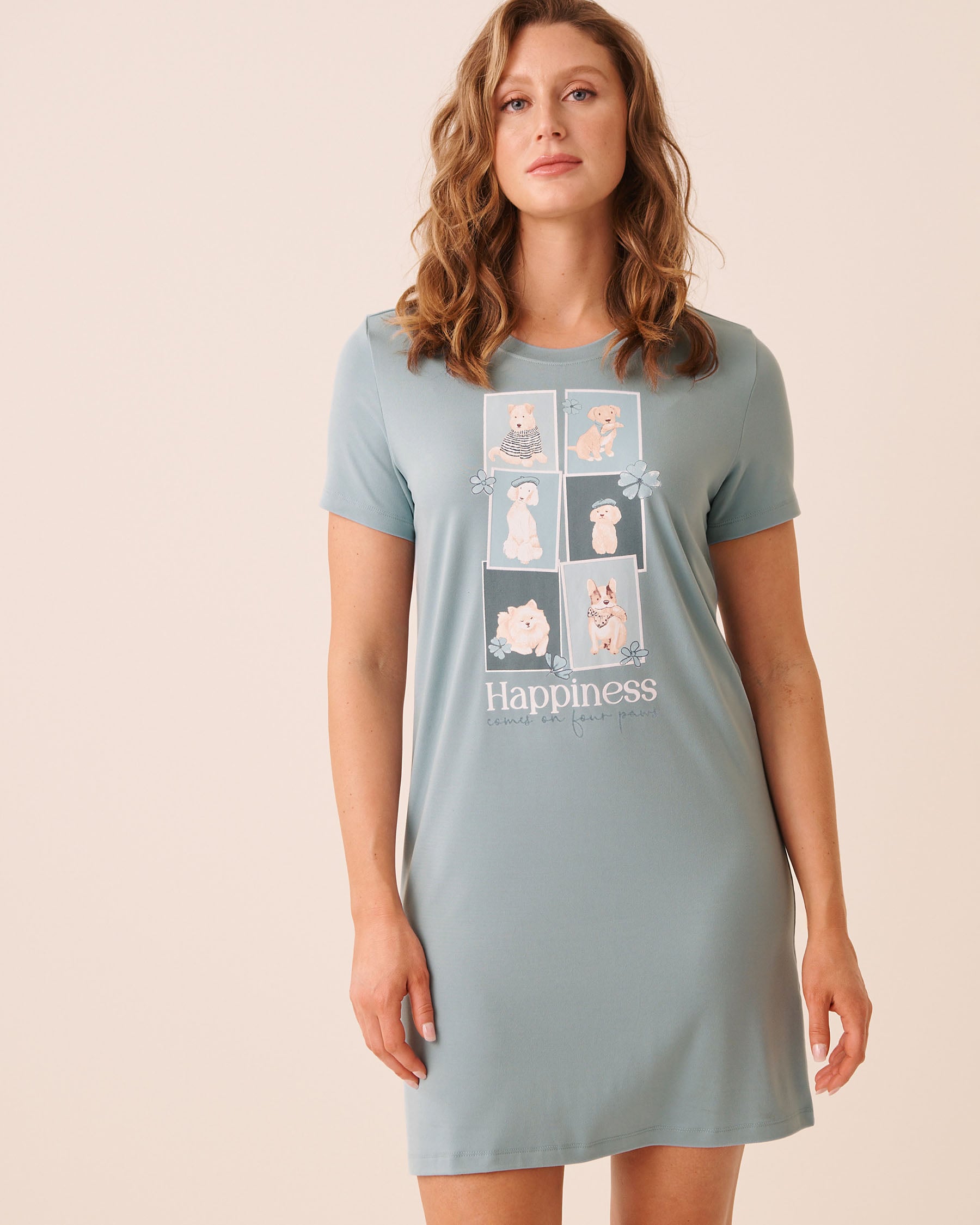 Parisian Dogs Print Super Soft Short Sleeve Sleepshirt
