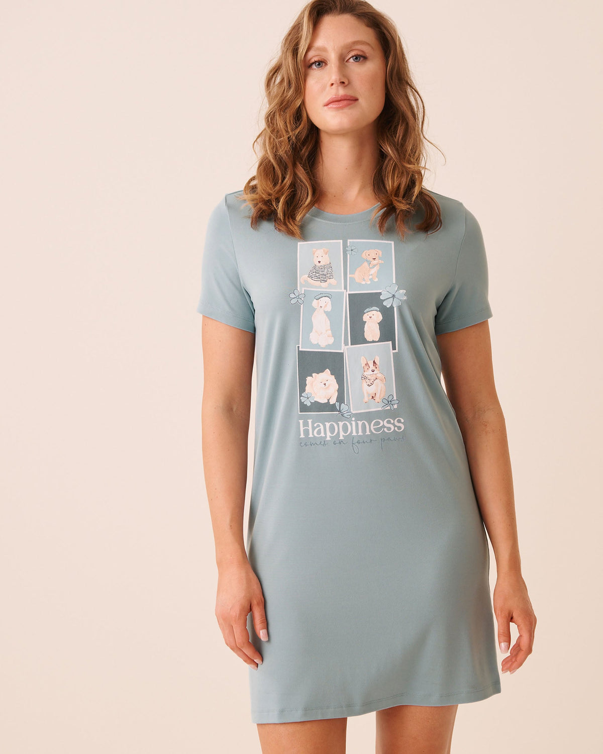 Parisian Dogs Print Super Soft Short Sleeve Sleepshirt