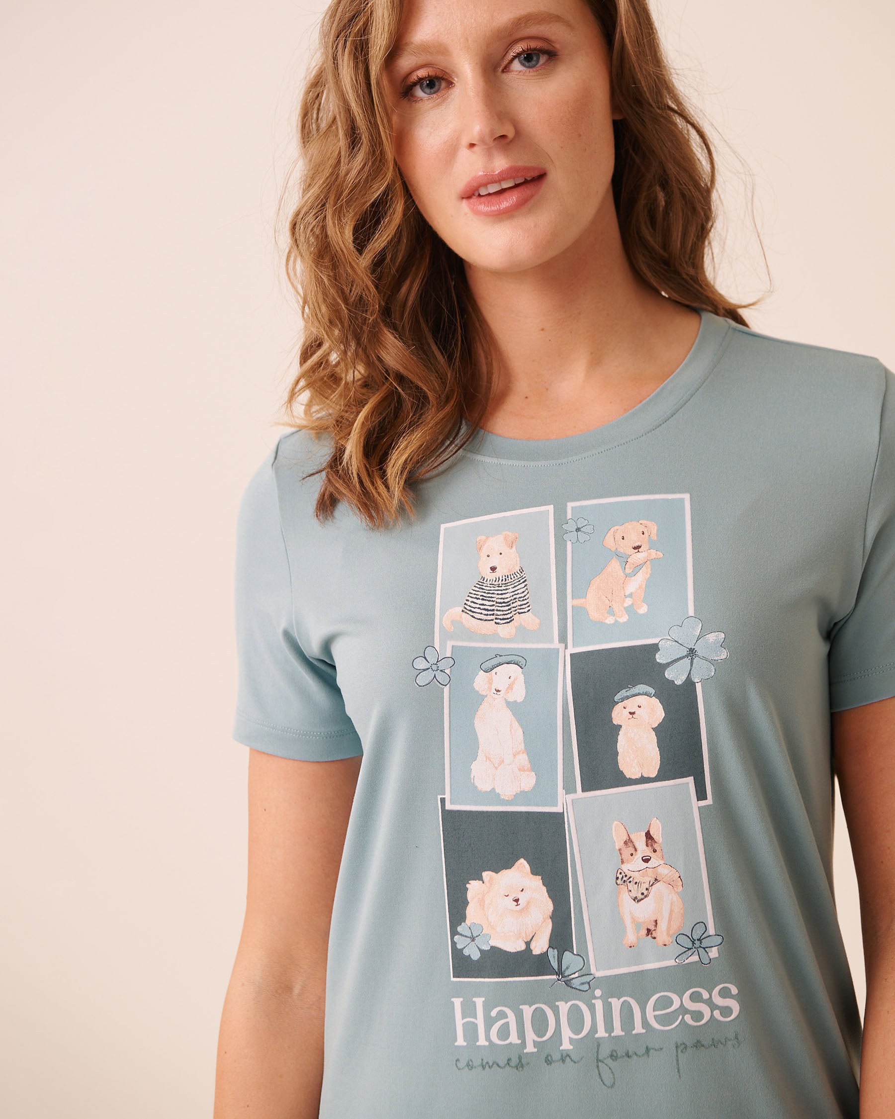 Parisian Dogs Print Super Soft Short Sleeve Sleepshirt