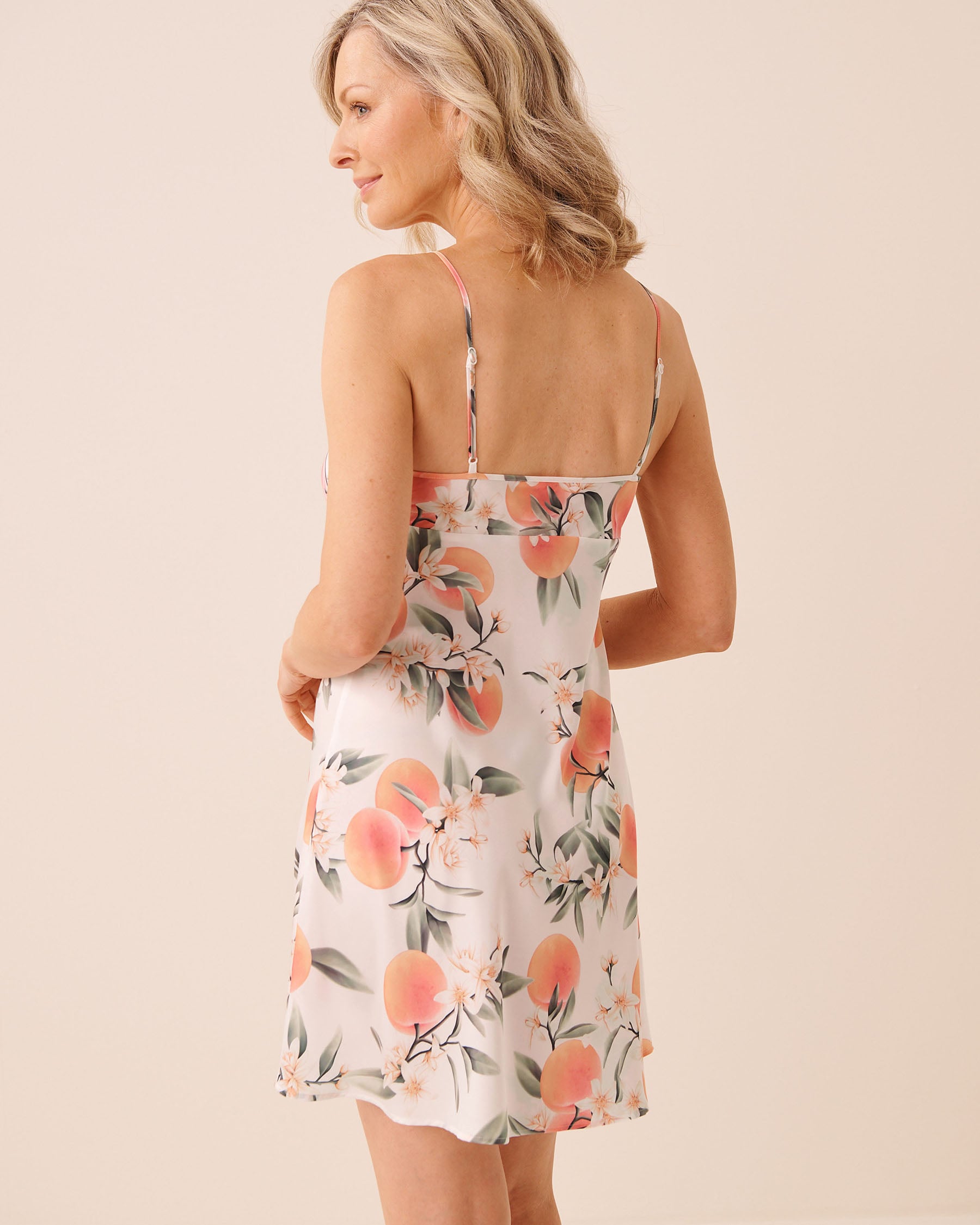 Peach Print Keyhole Tie Satin Nightie