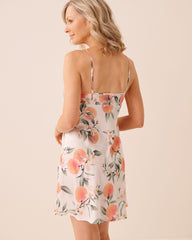 Peach Print Keyhole Tie Satin Nightie