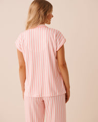 Floral Stripe Print Super Soft Short Sleeve Button-down Shirt