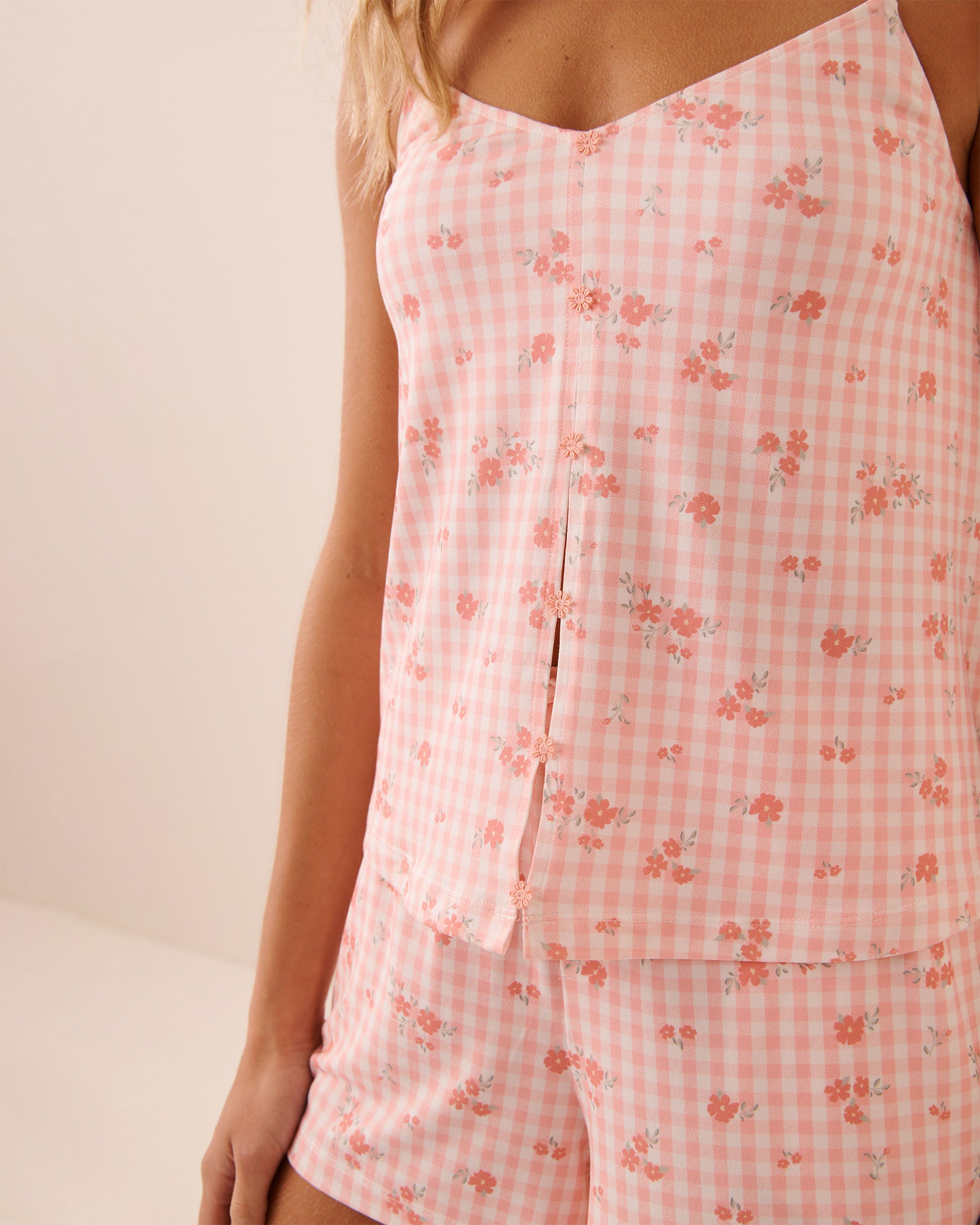 Floral Gingham Print Super Soft Cami Top with Shelf Bra