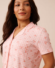 Floral Gingham Print Super Soft Short Sleeve Button-down Shirt