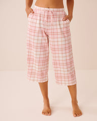 Pink Plaid Cotton Pajama Capris