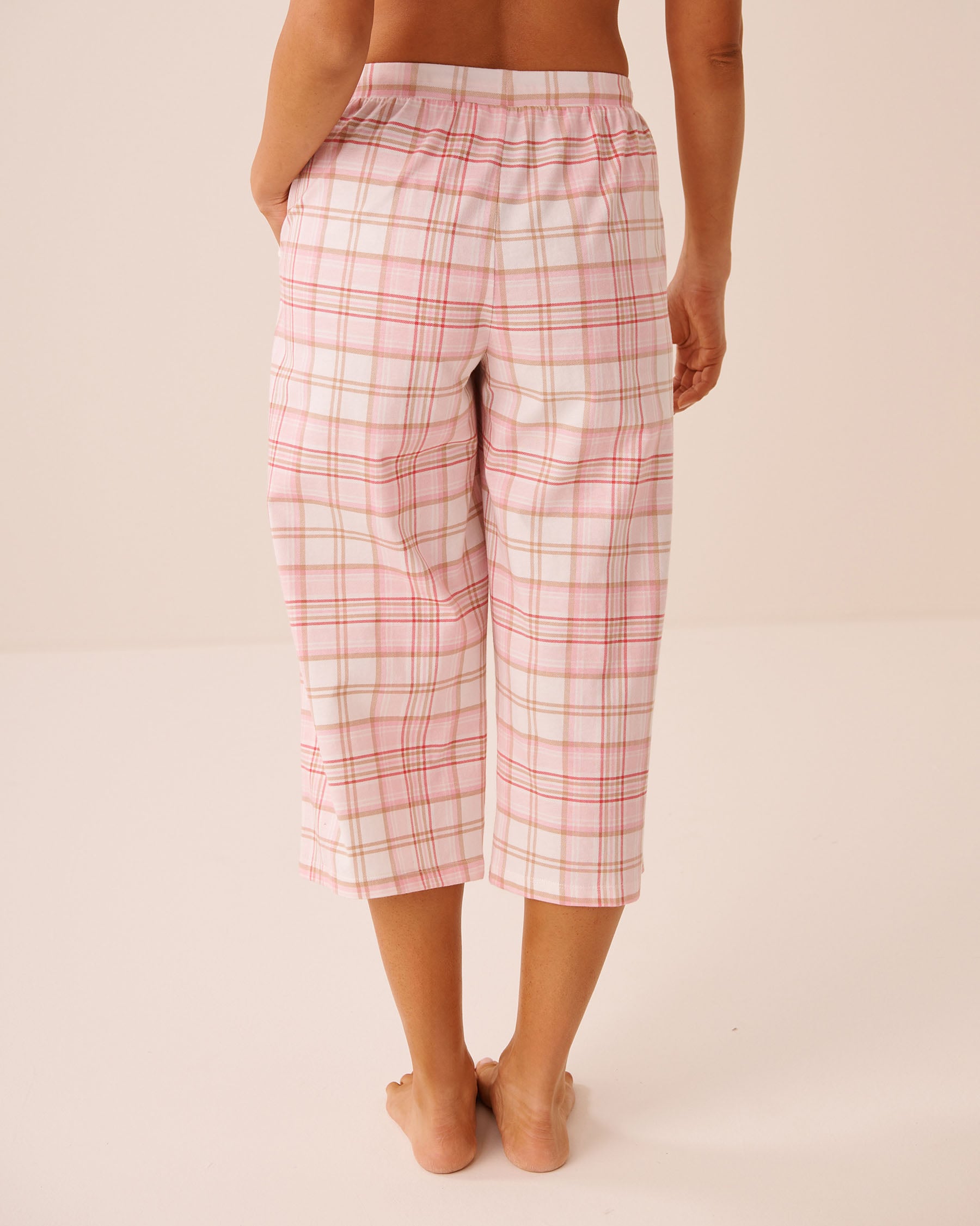Pink Plaid Cotton Pajama Capris