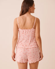 Floral Print Pointelle Cami Top with Shelf Bra