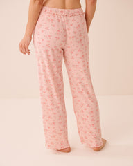 Floral Print Ruffle Hem Pointelle Pajama Pants