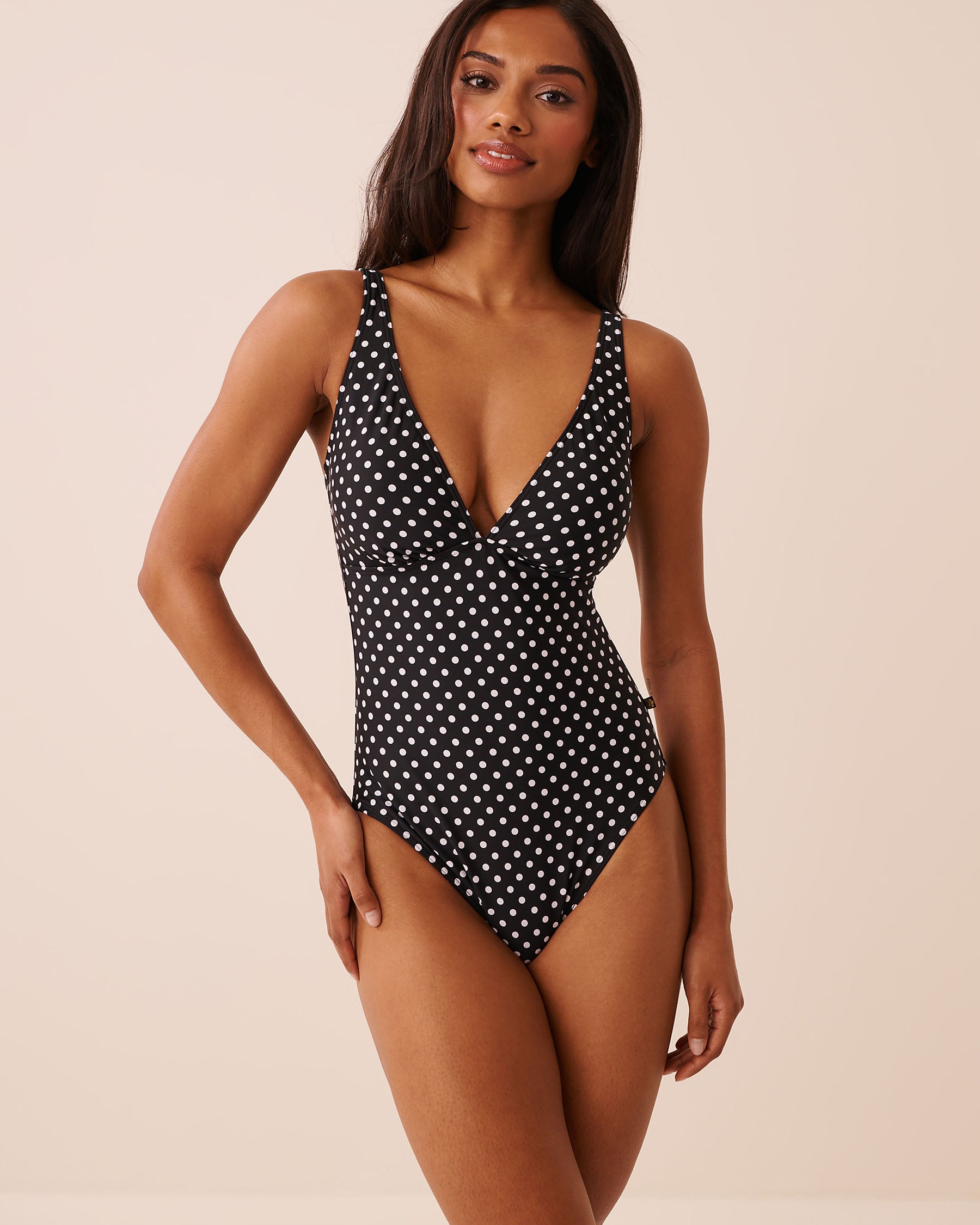 POLKA DOT Built-in Control Plunge One-piece Swimsuit