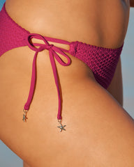 RASPBERRY RED Crochet Side Tie Brazilian Bikini Bottom