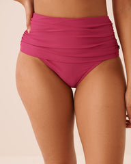 RASPBERRY RED Draped High Waist Bikini Bottom
